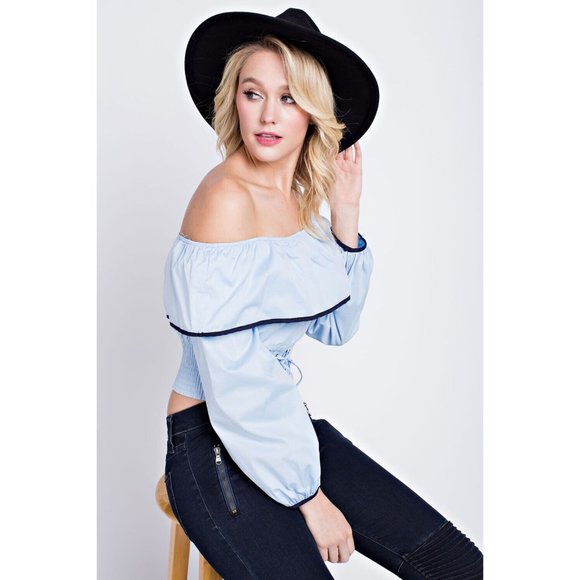 Women's Super Cute Comfy Off Shoulder Top With Contrast Detail Linning & Corset - Picture 6 of 9